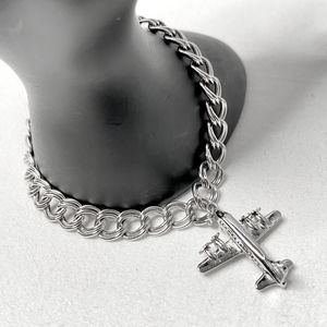 💎Airplane Bracelet Silver Tone Double Chain Links Single Theme Charm